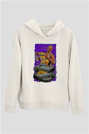 Black Mamba Baskılı Beyaz Unisex Kapüşonlu Sweatshirt