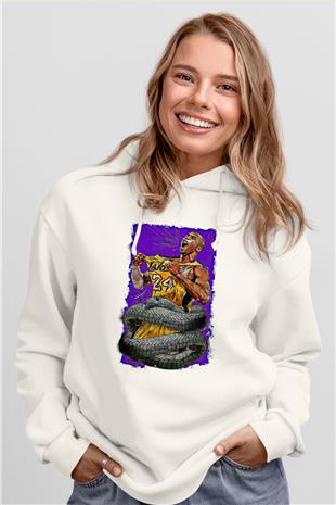 Black Mamba Baskılı Beyaz Unisex Kapüşonlu Sweatshirt