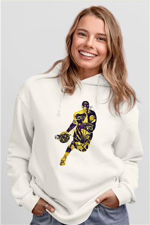 Black Mamba Baskılı Beyaz Unisex Kapüşonlu Sweatshirt