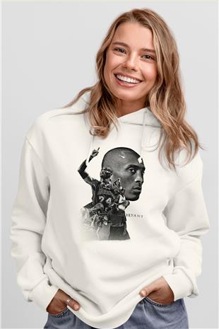 Black Mamba Baskılı Beyaz Unisex Kapüşonlu Sweatshirt