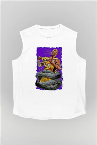 Black Mamba Baskılı Beyaz Unisex Kolsuz Tişört - Tshirt