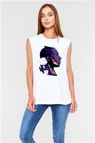 Black Mamba Baskılı Beyaz Unisex Kolsuz Tişört - Tshirt