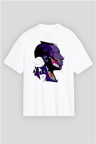 Black Mamba Baskılı Beyaz Unisex Oversize Tişört - Tshirt