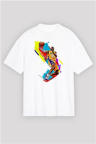 Black Mamba Baskılı Beyaz Unisex Oversize Tişört - Tshirt