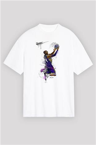 Black Mamba Baskılı Beyaz Unisex Oversize Tişört - Tshirt