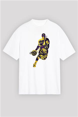 Black Mamba Baskılı Beyaz Unisex Oversize Tişört - Tshirt