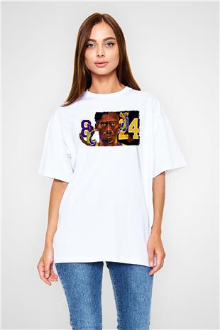 Black Mamba Baskılı Beyaz Unisex Oversize Tişört - Tshirt