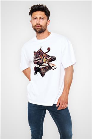 Black Mamba Baskılı Beyaz Unisex Oversize Tişört - Tshirt
