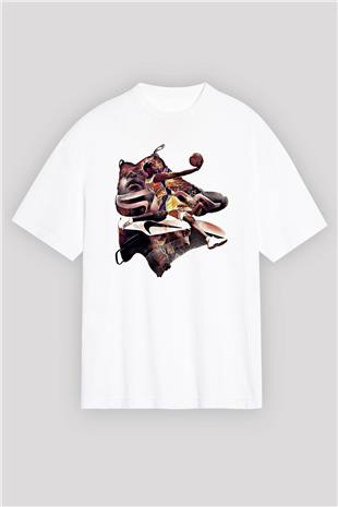 Black Mamba Baskılı Beyaz Unisex Oversize Tişört - Tshirt
