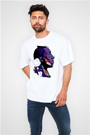 Black Mamba Baskılı Beyaz Unisex Oversize Tişört - Tshirt