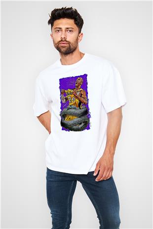 Black Mamba Baskılı Beyaz Unisex Oversize Tişört - Tshirt