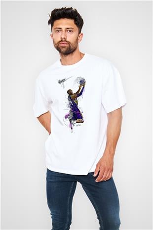 Black Mamba Baskılı Beyaz Unisex Oversize Tişört - Tshirt