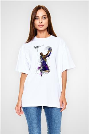 Black Mamba Baskılı Beyaz Unisex Oversize Tişört - Tshirt