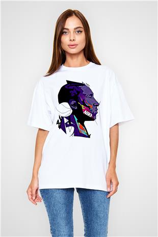 Black Mamba Baskılı Beyaz Unisex Oversize Tişört - Tshirt