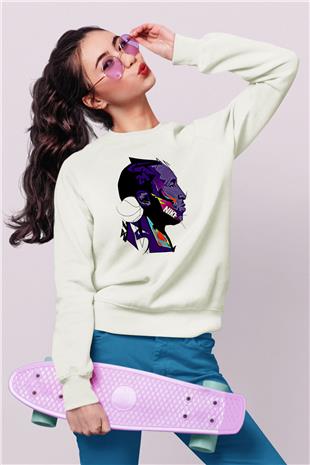 Black Mamba Baskılı Beyaz Unisex Sweatshirt