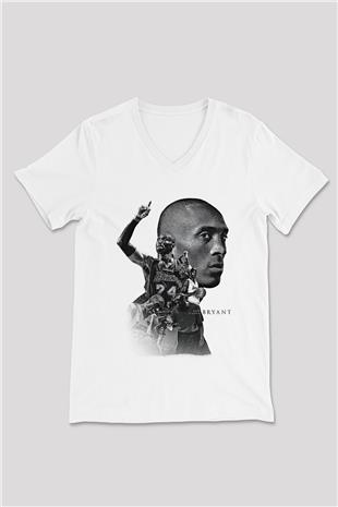 Black Mamba Baskılı Beyaz Unisex V Yaka Tişört - Tshirt