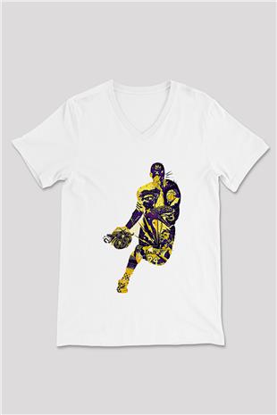 Black Mamba Baskılı Beyaz Unisex V Yaka Tişört - Tshirt