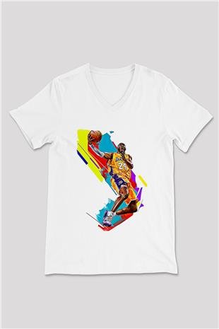 Black Mamba Baskılı Beyaz Unisex V Yaka Tişört - Tshirt