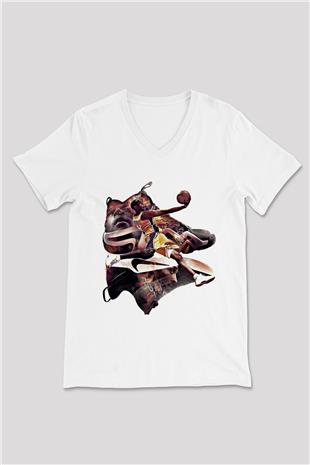 Black Mamba Baskılı Beyaz Unisex V Yaka Tişört - Tshirt