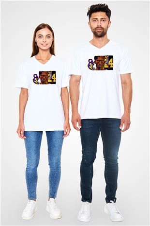 Black Mamba Baskılı Beyaz Unisex V Yaka Tişört - Tshirt