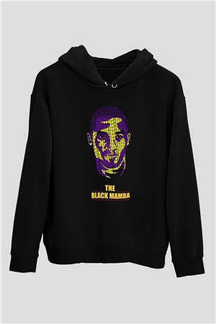 Black Mamba Baskılı Unisex Siyah Kapüşonlu Sweatshirt