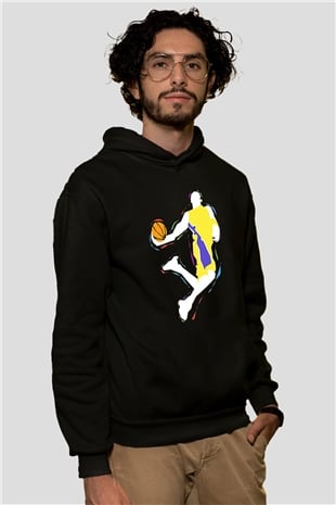 Black Mamba Baskılı Unisex Siyah Kapüşonlu Sweatshirt