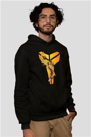 Black Mamba Baskılı Unisex Siyah Kapüşonlu Sweatshirt