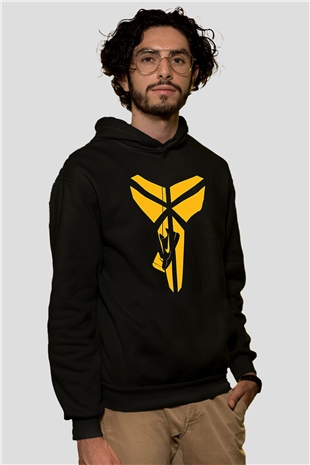 Black Mamba Baskılı Unisex Siyah Kapüşonlu Sweatshirt