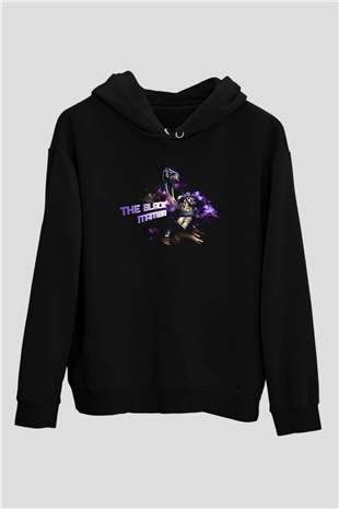 Black Mamba Baskılı Unisex Siyah Kapüşonlu Sweatshirt