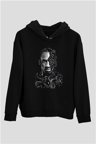 Black Mamba Baskılı Unisex Siyah Kapüşonlu Sweatshirt