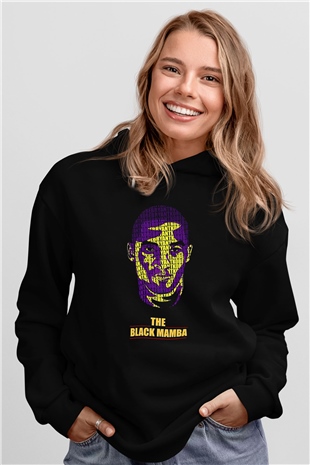 Black Mamba Baskılı Unisex Siyah Kapüşonlu Sweatshirt