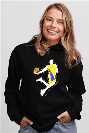 Black Mamba Baskılı Unisex Siyah Kapüşonlu Sweatshirt