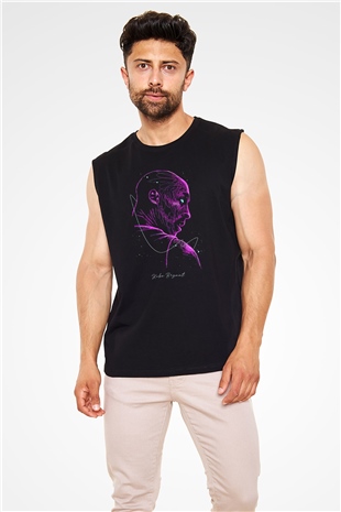 Black Mamba Baskılı Unisex Siyah Kolsuz Tişört - Tshirt