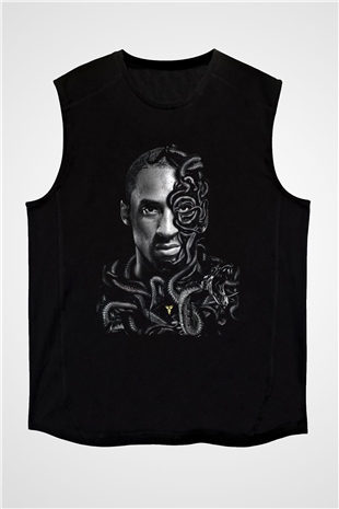 Black Mamba Baskılı Unisex Siyah Kolsuz Tişört - Tshirt