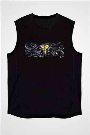 Black Mamba Baskılı Unisex Siyah Kolsuz Tişört - Tshirt