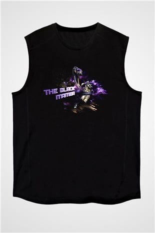 Black Mamba Baskılı Unisex Siyah Kolsuz Tişört - Tshirt