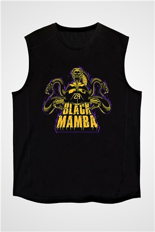 Black Mamba Baskılı Unisex Siyah Kolsuz Tişört - Tshirt