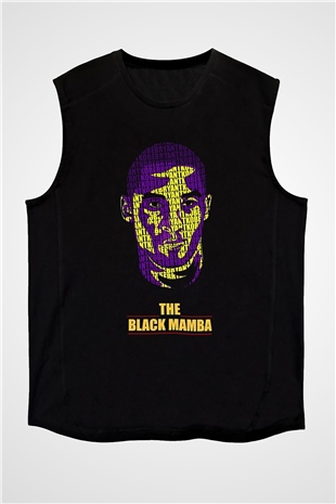 Black Mamba Baskılı Unisex Siyah Kolsuz Tişört - Tshirt