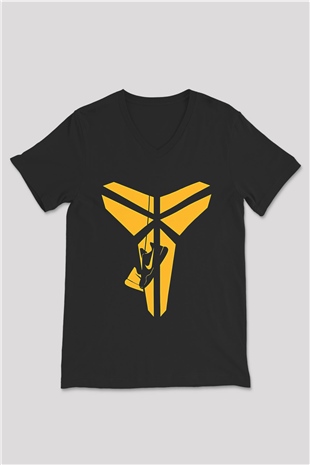 Black Mamba Baskılı Unisex Siyah V Yaka Tişört - Tshirt
