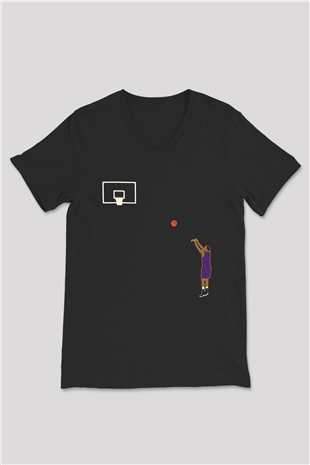Black Mamba Baskılı Unisex Siyah V Yaka Tişört - Tshirt