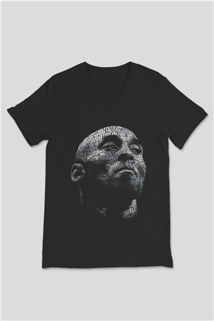 Black Mamba Baskılı Unisex Siyah V Yaka Tişört - Tshirt