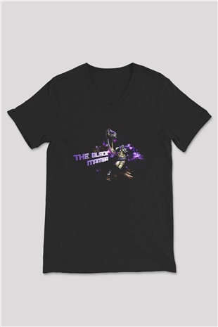 Black Mamba Baskılı Unisex Siyah V Yaka Tişört - Tshirt