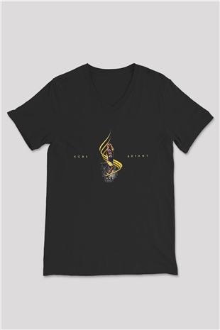 Black Mamba Baskılı Unisex Siyah V Yaka Tişört - Tshirt