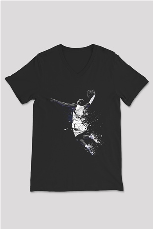 Black Mamba Baskılı Unisex Siyah V Yaka Tişört - Tshirt