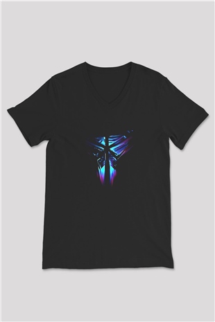 Black Mamba Baskılı Unisex Siyah V Yaka Tişört - Tshirt