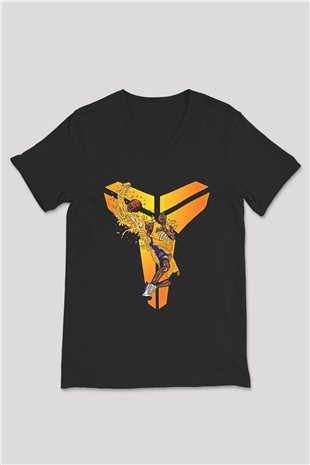 Black Mamba Baskılı Unisex Siyah V Yaka Tişört - Tshirt