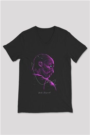 Black Mamba Baskılı Unisex Siyah V Yaka Tişört - Tshirt