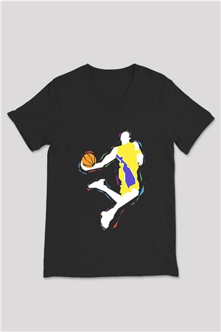 Black Mamba Baskılı Unisex Siyah V Yaka Tişört - Tshirt