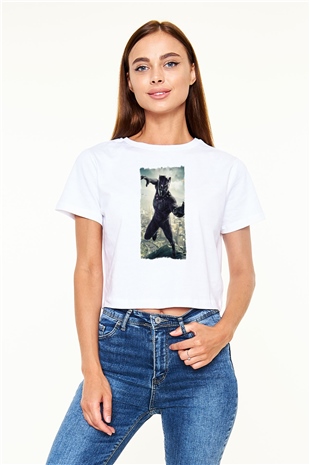 Black Panther Beyaz  Crop Top Tişört