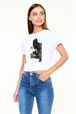 Black Panther Beyaz  Crop Top Tişört